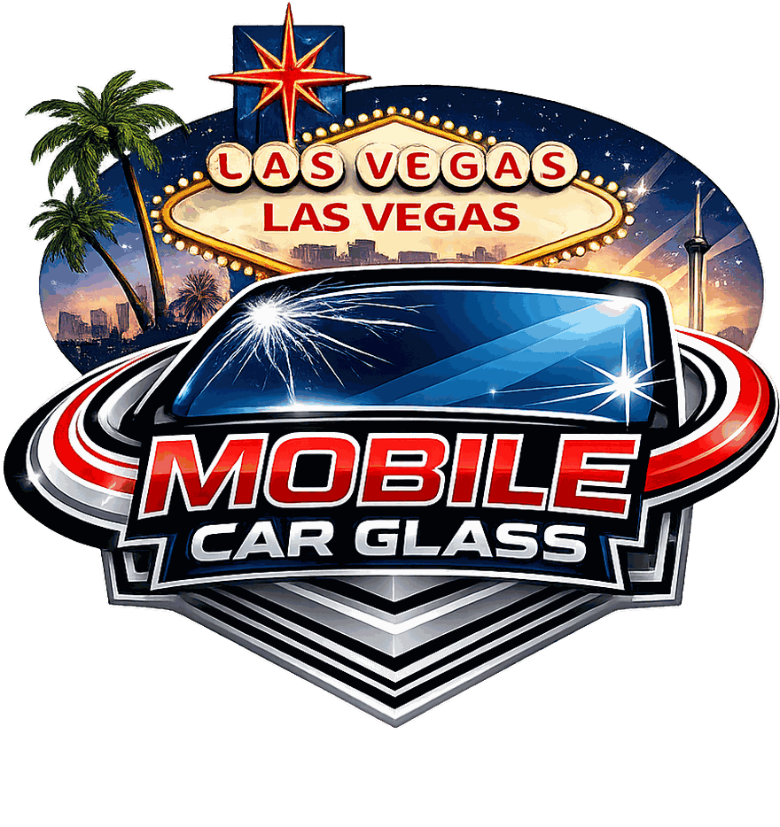 Las Vegas Mobile Car Glass emblem &mdash; Las Vegas sign, palm trees and a car windshield